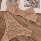Sexy French Style Summer Ultra-Thin See-Through Lace Large Bust Minimizing Plus Size Lingerie Bra