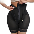 High waisted, oversized hips with button up zipper, tight fitting shaping pants