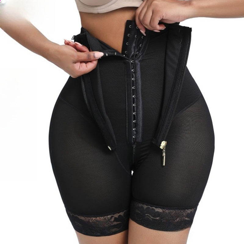 High waisted, oversized hips with button up zipper, tight fitting shaping pants