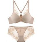 European and American Style Sexy Thin Large Bust Minimizing Plus Size French Glossy Lace Front Buckle Beautiful Back Set