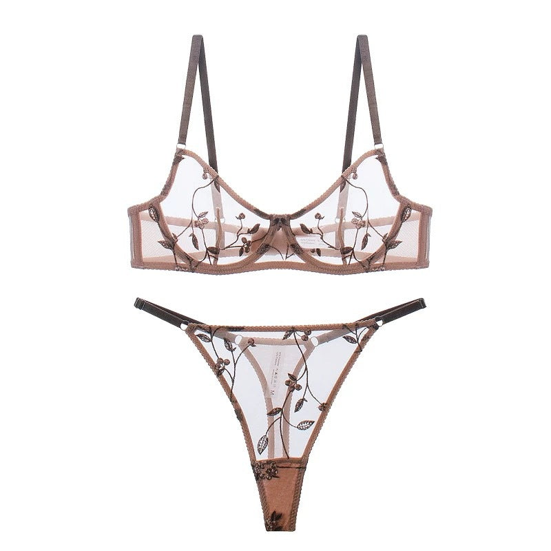 Sexy Lingerie French Style Ultra-Thin Sexy See-Through Mesh Embroidery Big Chest Minimizing Anti-Sagging