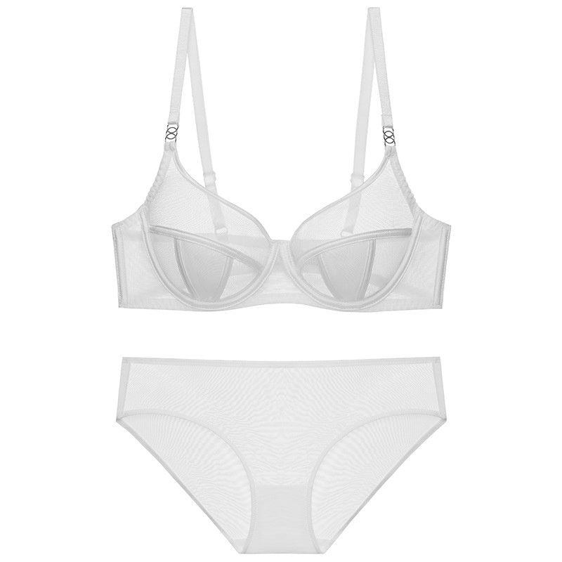 Sexy French Ultra-Thin Mesh Lingerie Set for Large Busts, Minimizing and Anti-Sagging, Plus Size