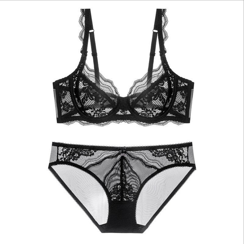 New Sexy Lace Large Bust Minimizer Push-Up Bra Set Ultra-Thin