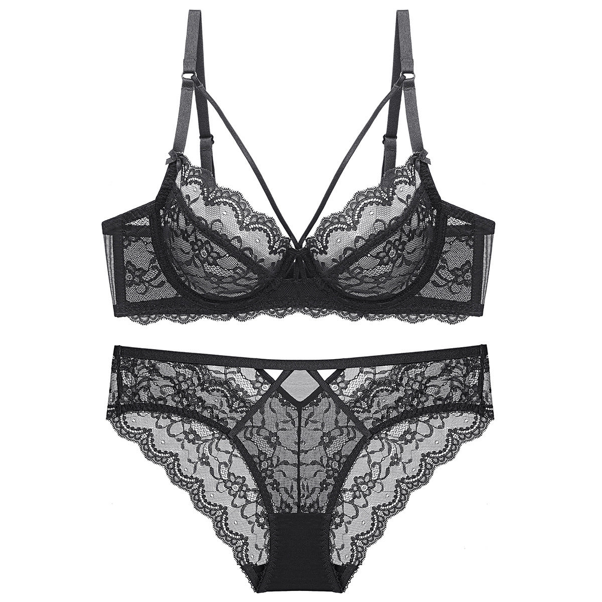 European and American Sexy Lace Large Bust Minimizer Anti-Sagging Ultra-Thin No Foam Breathable Plus Size Set