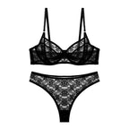Sexy French Style Summer Ultra-thin Perspective Lace Large Chest Display Large Size Sexy Bra Set