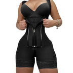 13 bone shaping jumpsuit with zipper button waist, raised hips, and chest