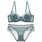 Sexy Transparent Lace Thin Cotton Rabbit Ear Cup Large Bust Minimizer Plus Size Bra Set