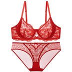 French Style Sexy Pure Desire Ultra-Thin See-Through Embroidered Lace Large Bust Minimizing Anti-Sagging Bra