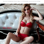 European and American Sexy Lace Thin Cotton Half Cup Satin Seamless Strapless Bra Small Chest Push-Up Set