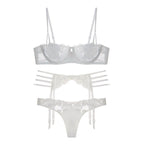 Sexy French Lingerie Ultra-Thin Embroidered Lace Rose Large Bust Minimizing Plus Size High-End Three-Piece Set