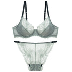 European and American Sexy Summer Ultra-Thin Transparent Lace Large Bust Minimizing Anti-Sagging Lift Set