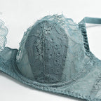Sexy Transparent Lace Thin Cotton Rabbit Ear Cup Large Bust Minimizer Plus Size Bra Set