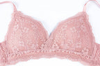 French Style Sexy Lace Thin Triangle Cup Wireless Push-Up Small Chest Lift Set