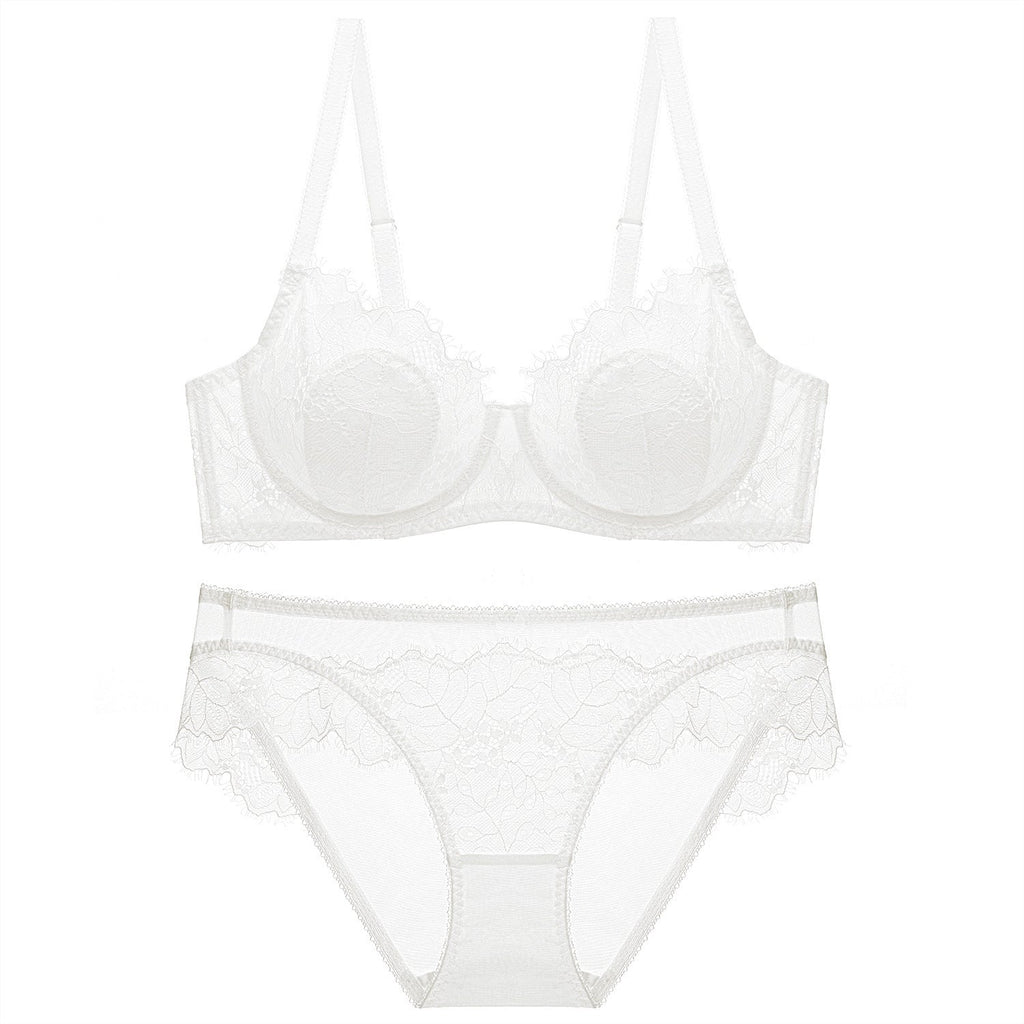 Sexy Transparent Lace Thin Cotton Rabbit Ear Cup Large Bust Minimizer Plus Size Bra Set