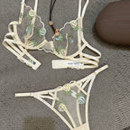 French Style Lingerie Sexy Ultra-Thin Pineapple Embroidery Lace Erotic Lingerie Big Chest Minimizing Anti-Sagging