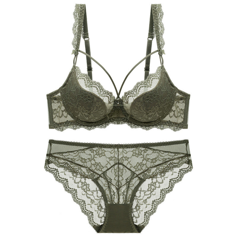 Sexy Lingerie Thin Cotton Large Bust Minimizer Side Breast Collection Anti-Sagging Plus Size Lace Set for Teen Girls