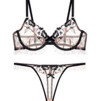 Sexy Lingerie Ultra-Thin See-Through Floral Embroidery Lace Large Bust Minimizer Anti-Sagging Set