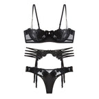 Sexy French Lingerie Ultra-Thin Embroidered Lace Rose Large Bust Minimizing Plus Size High-End Three-Piece Set