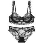 European and American Sexy Lingerie Ultra-thin Hollow Out Large Bust Minimizing Lace Plus Size Bra Set