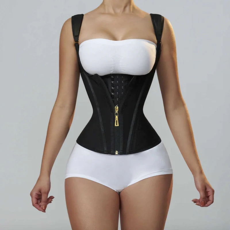 Latex Waist Cincher Outerwear Zipper Retro Top 15 Bone Tummy Control Vest