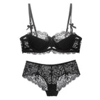 Sexy Lace Thin Cotton Large Bust Minimizer Plus Size Slightly Push-Up Anti-Sagging Lift Set