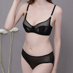Sexy Lingerie for Women French Style Ultra-Thin Mesh Plus Size Large Bust Minimizing Anti-Sagging Bra Set