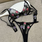 French Style Lingerie Sexy Ultra-Thin Pineapple Embroidery Lace Erotic Lingerie Big Chest Minimizing Anti-Sagging