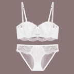 French Style Sexy Lace Half-Cup Strapless Anti-Slip Beautiful Back Large Bust Minimizing Set