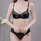 Sexy Lingerie for Women French Style Ultra-Thin Mesh Plus Size Large Bust Minimizing Anti-Sagging Bra Set