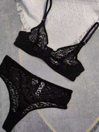 French Style Women's Ultra-Thin See-Through Jacquard Lace Sexy Lingerie Set for Large Busts, Minimizing and Anti-Sagging