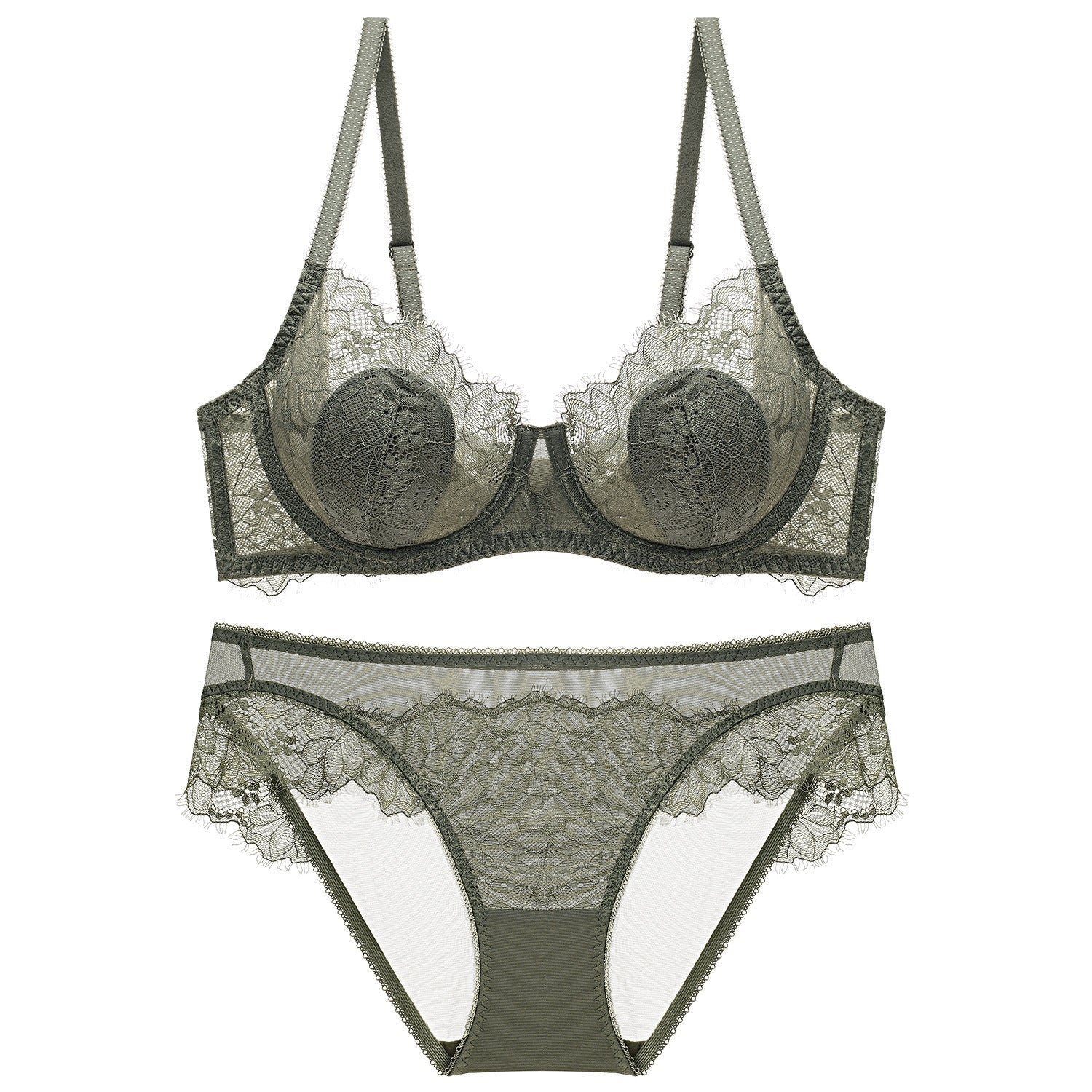 Sexy Transparent Lace Thin Cotton Rabbit Ear Cup Large Bust Minimizer Plus Size Bra Set