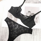 Sexy French Style Summer Ultra-thin Perspective Lace Large Chest Display Large Size Sexy Bra Set