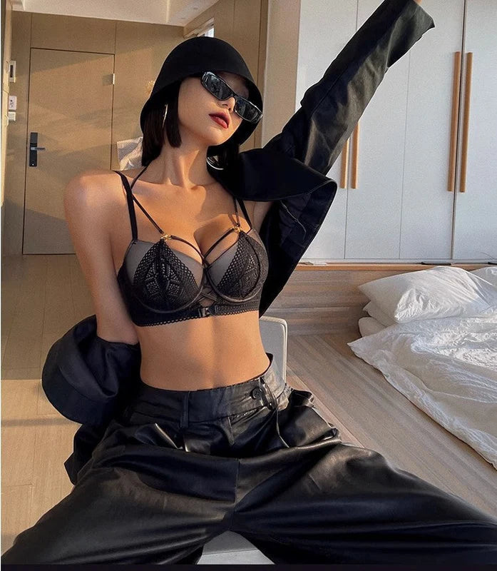 European and American Small Chest Push-Up Set Sexy Strap Design Lace Anti-Sagging Side Breast Collection