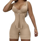 13 bone shaping jumpsuit with zipper button waist, raised hips, and chest