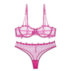 Sexy Lace Lingerie See-through Embroidery Erotic Lingerie Big Chest Minimizer Plus Size Bra Set