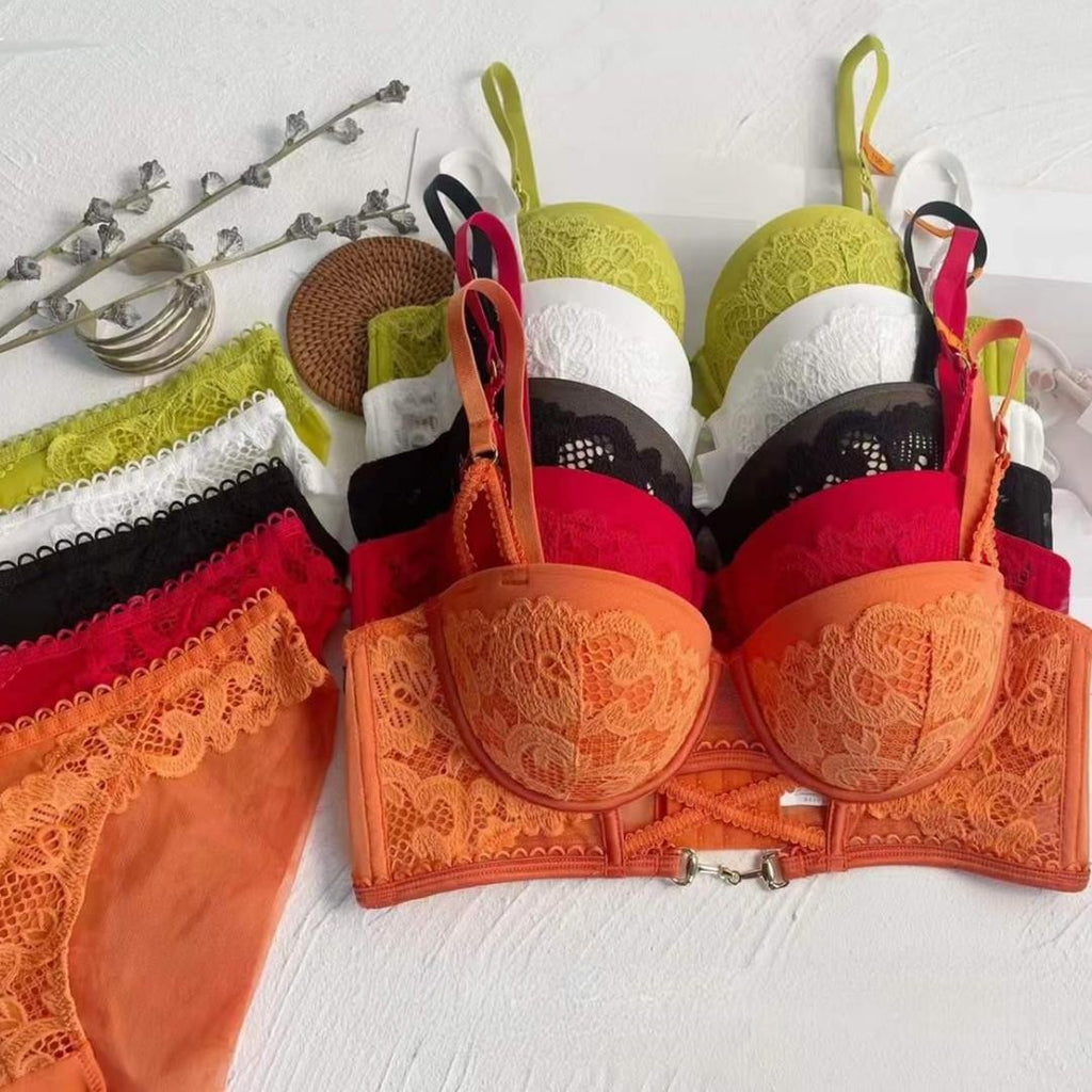 Small Chest Push-Up Bra Set Sexy Hollow Floral Lace Small Chest Enhancing Anti-Sagging