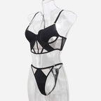 Sexy French Style Lingerie Thin Cotton Sheer Mesh Fishbone Design Side Breast Support Anti-Sagging Set