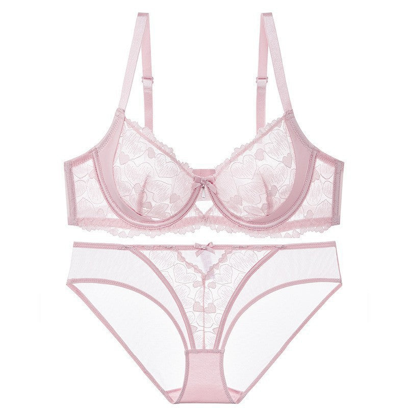 French Style Sexy Pure Desire Ultra-Thin See-Through Embroidered Lace Large Bust Minimizing Anti-Sagging Bra