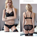 Sexy Lingerie Ultra-Thin Transparent Large Bust Minimizer Plus Size Anti-Sagging Lace Bra Set